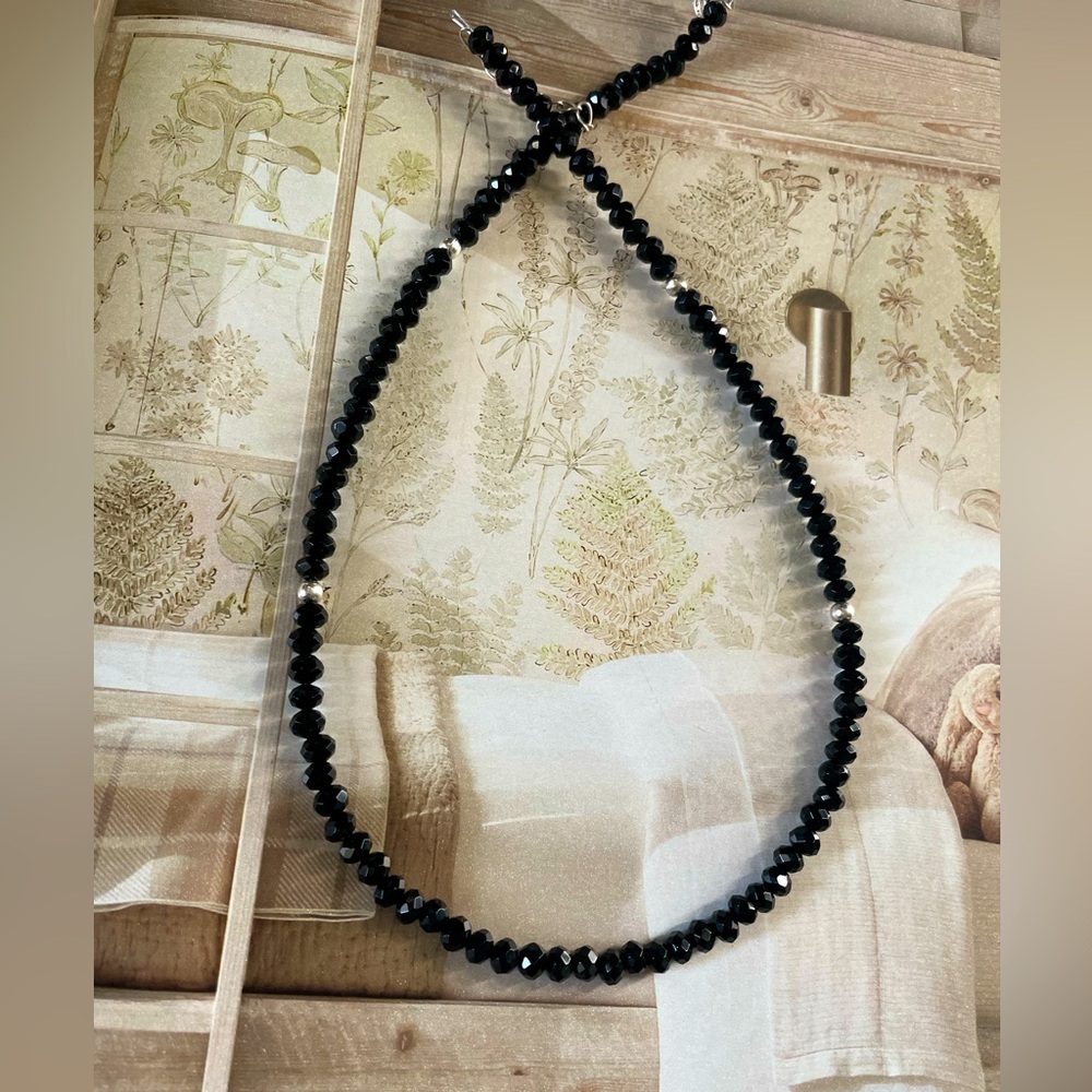Handmade Necklace for her with Black onyx beads &  925 Sterling silver balls